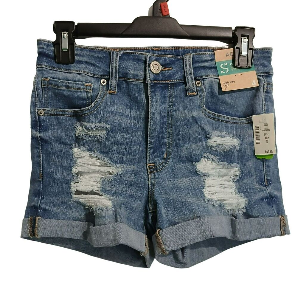 Aeropostale Denim Shorts Women 4 High Rise Midi Distressed Premium Stretch